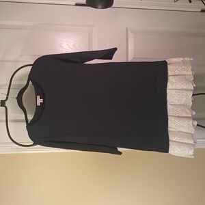 Navy Blue Dress with White Eyelet Skirt Underlayment M